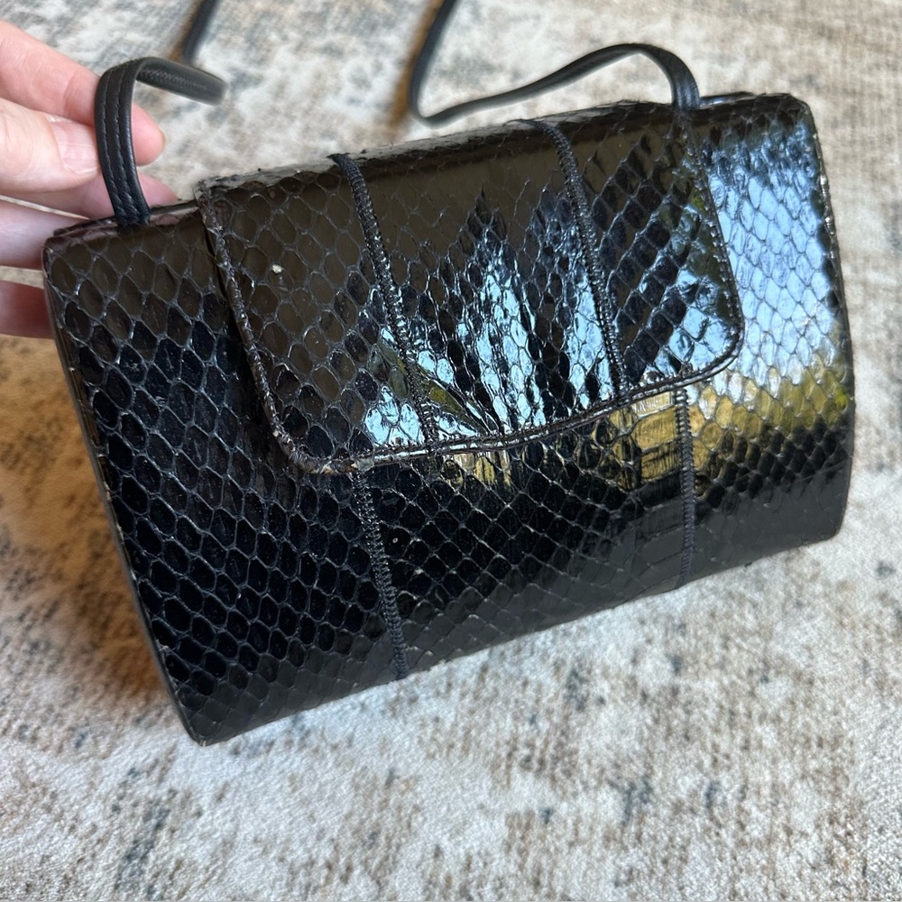 Vintage Palizzio Black Snakeskin Clutch / Crossbody Hard Case‎ Bag